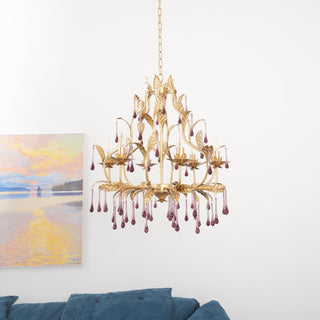 Lustra Suspension Lampe Gouttes et Feuilles Dorées