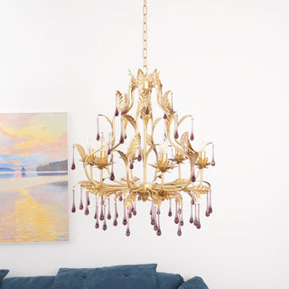 Lustra Suspension Lampe Gouttes et Feuilles Dorées