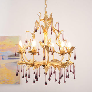 Lustra Suspension Lampe Gouttes et Feuilles Dorées