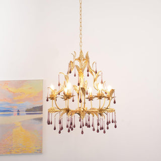 Lustra Suspension Lampe Gouttes et Feuilles Dorées