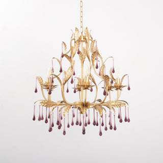 Lustra Suspension Lampe Gouttes et Feuilles Dorées