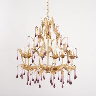Lustra Suspension Lampe Gouttes et Feuilles Dorées