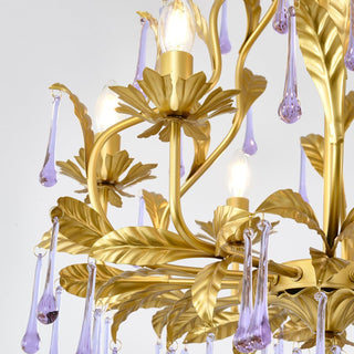 Lustra Suspension Lampe Gouttes et Feuilles Dorées