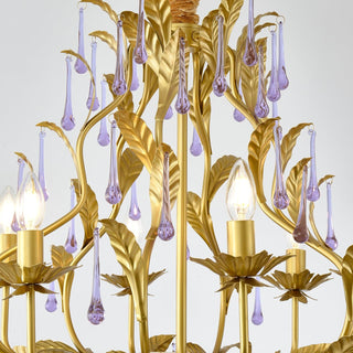 Lustra Suspension Lampe Gouttes et Feuilles Dorées
