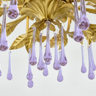 Lustra Suspension Lampe Gouttes et Feuilles Dorées