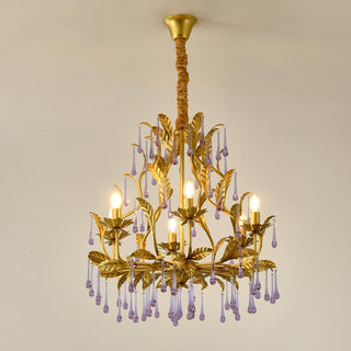 Lustra Suspension Lampe Gouttes et Feuilles Dorées