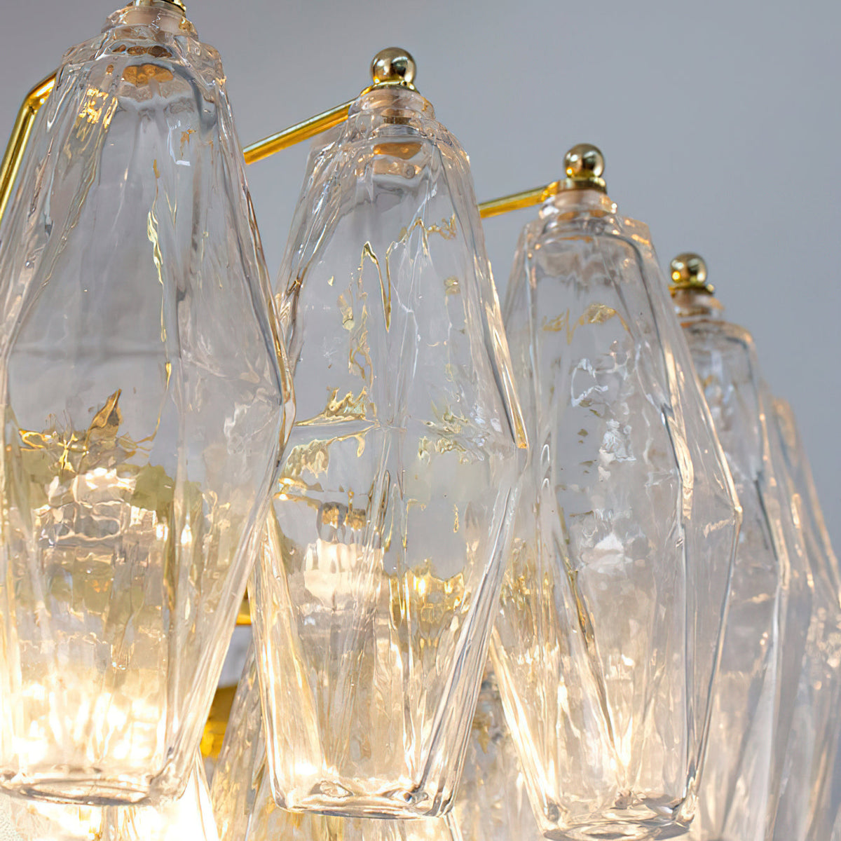 Angled view of the Ametista Chandelier, emphasizing its architectural matrix.