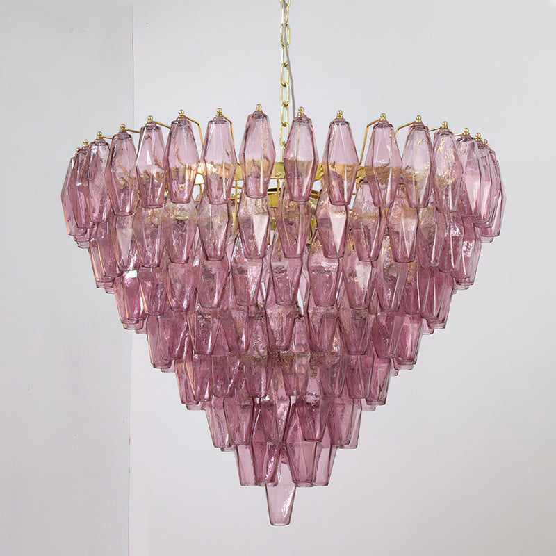 Ametista Chandelier with purple glass, in a moody, atmospheric setting.