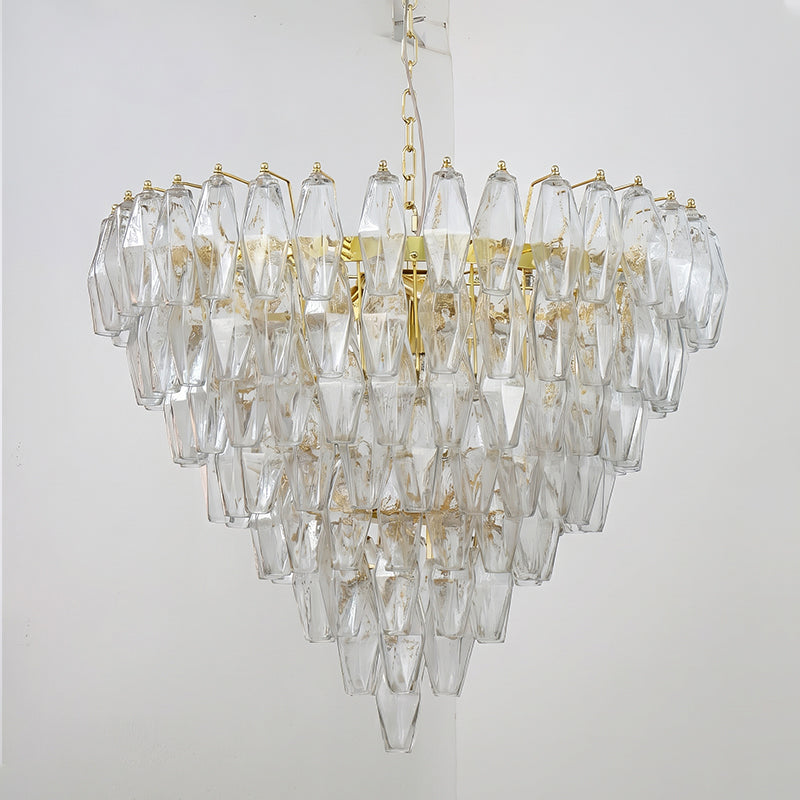 Ametista Chandelier with pale yellow glass, casting a soft, warm glow.