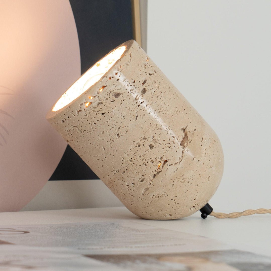 Valuaine Lampe de Table en Travertin à Pied Conique
