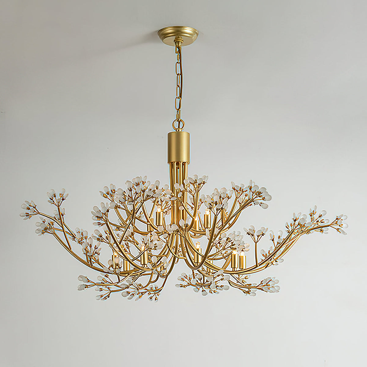 Unlit view of the Anais Crystal Chandelier against a white background.