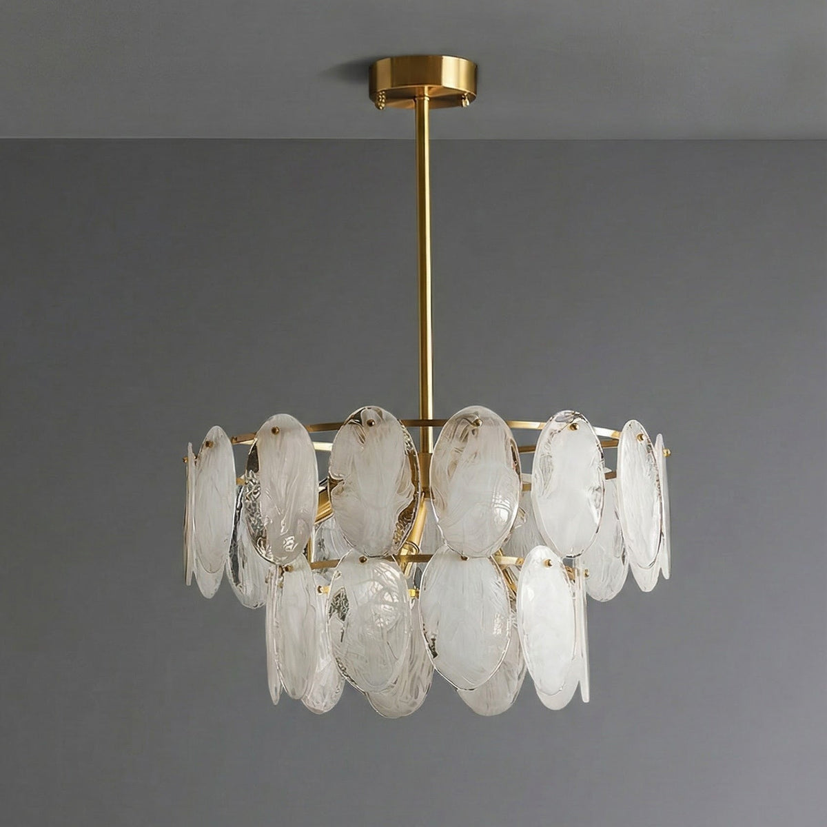 The largest size of the Andante Glass Chandelier, highlighting its grand scale.