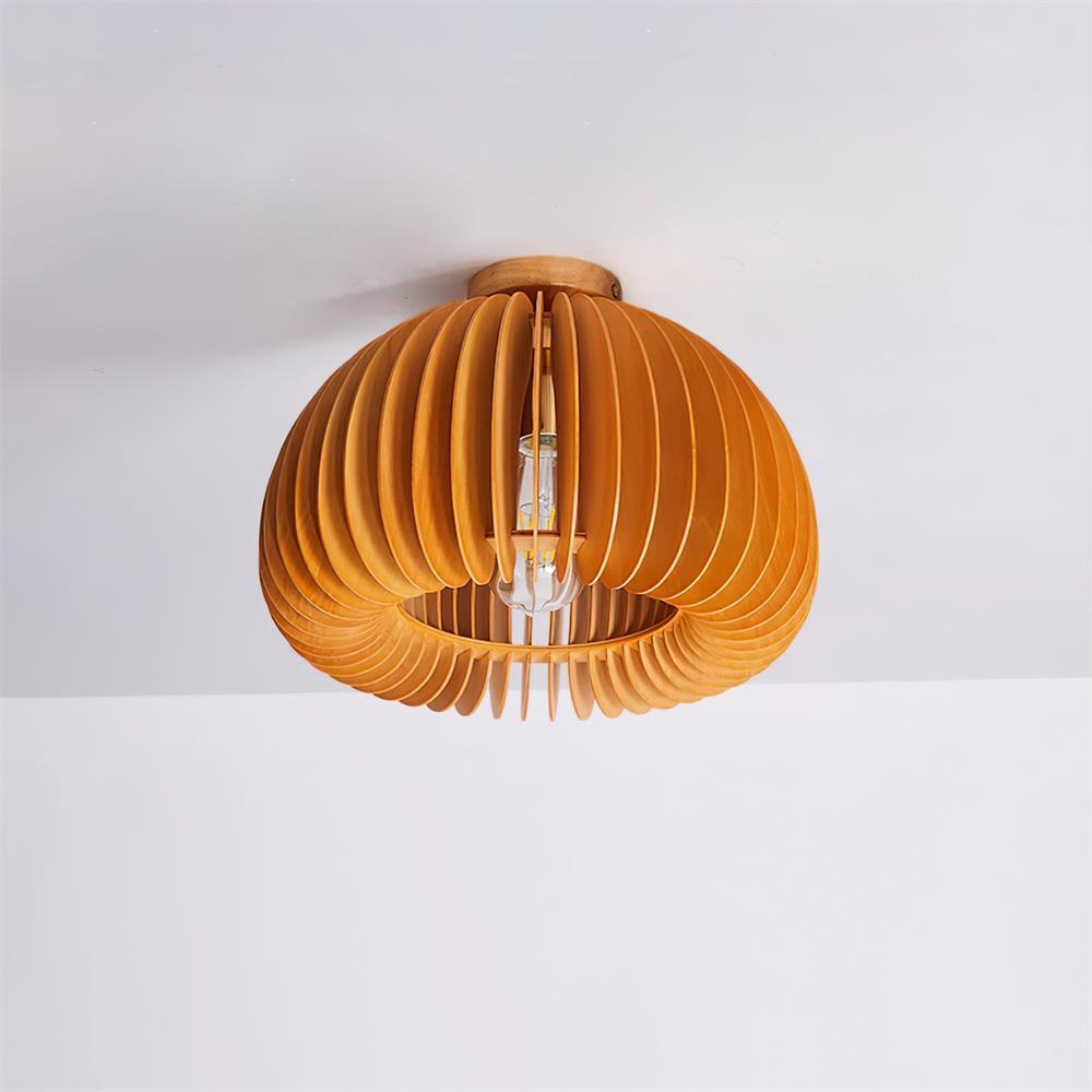 Ceiling Light Pumpkin with Basswood Canopy and Shade Natural-Neutral Decor