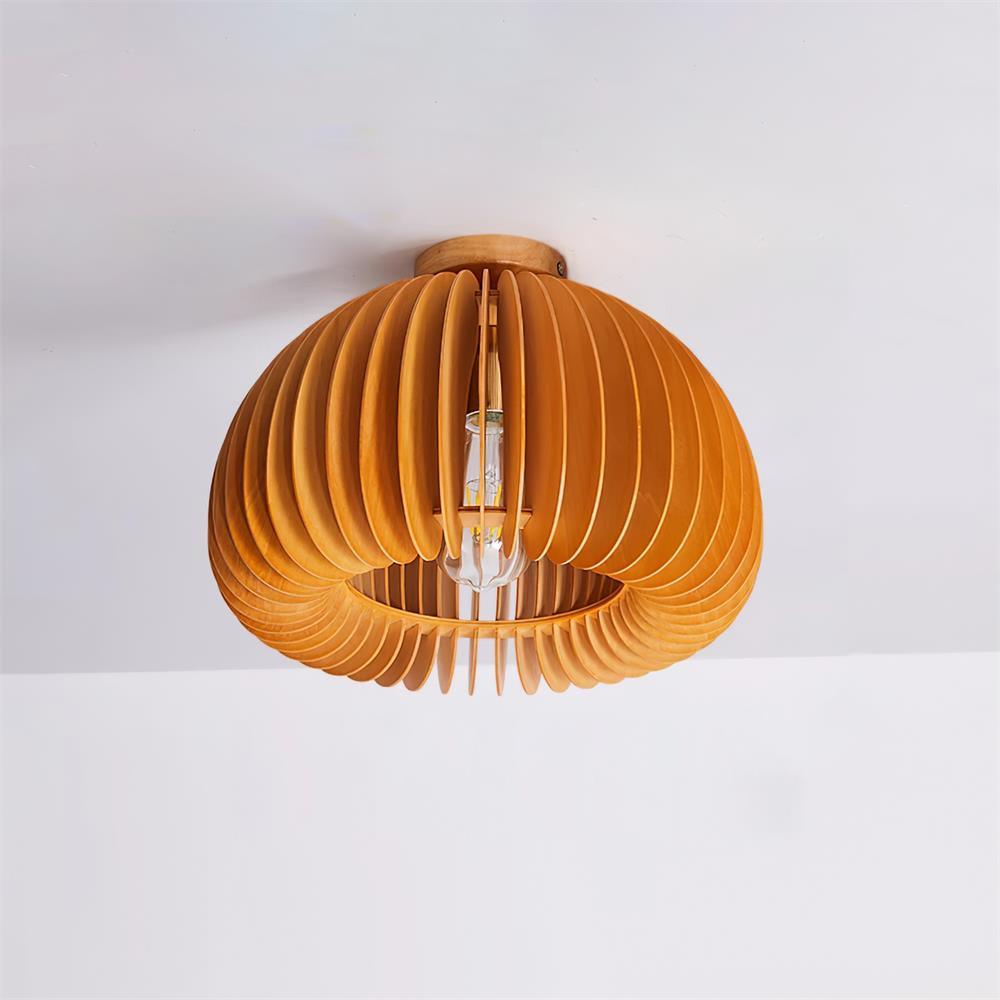 Ceiling Light Pumpkin with Basswood Canopy and Shade Natural-Neutral Decor