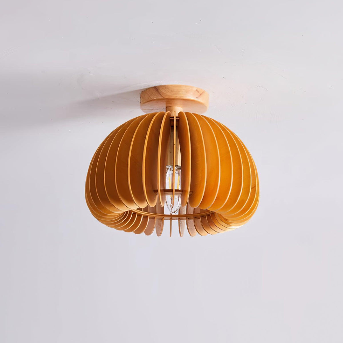 Ceiling Light Pumpkin with Basswood Canopy and Shade Natural-Neutral Decor