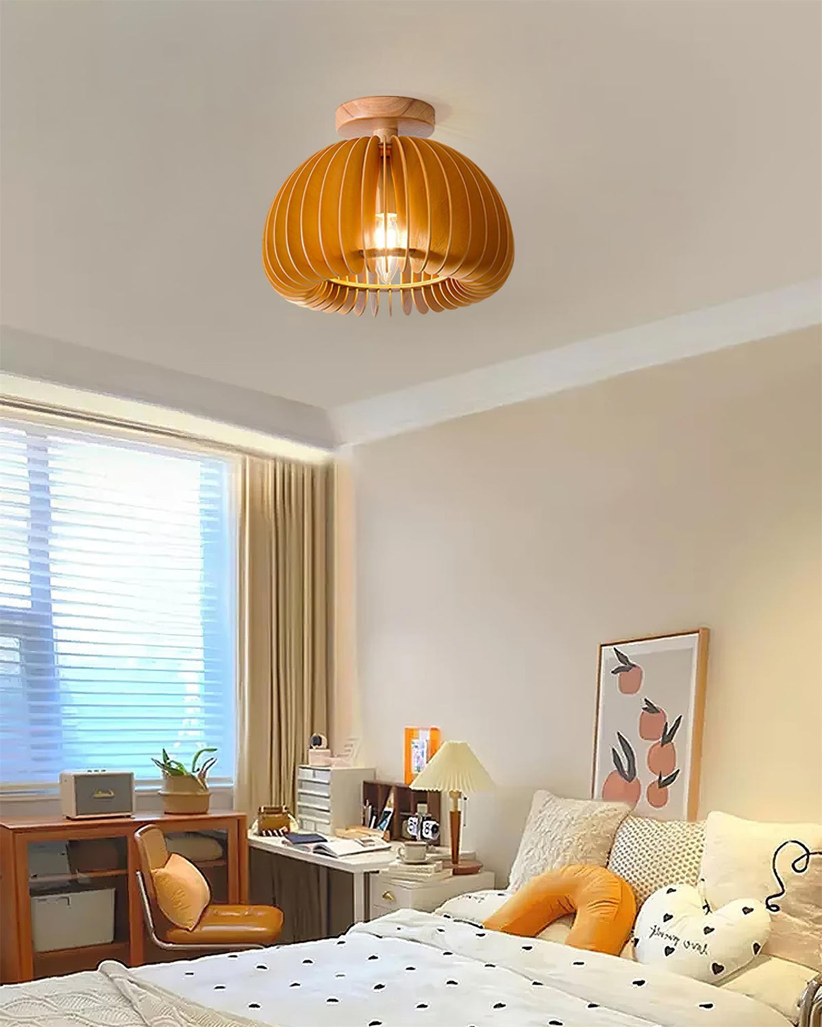 Ceiling Light Pumpkin with Basswood Canopy and Shade Natural-Neutral Decor