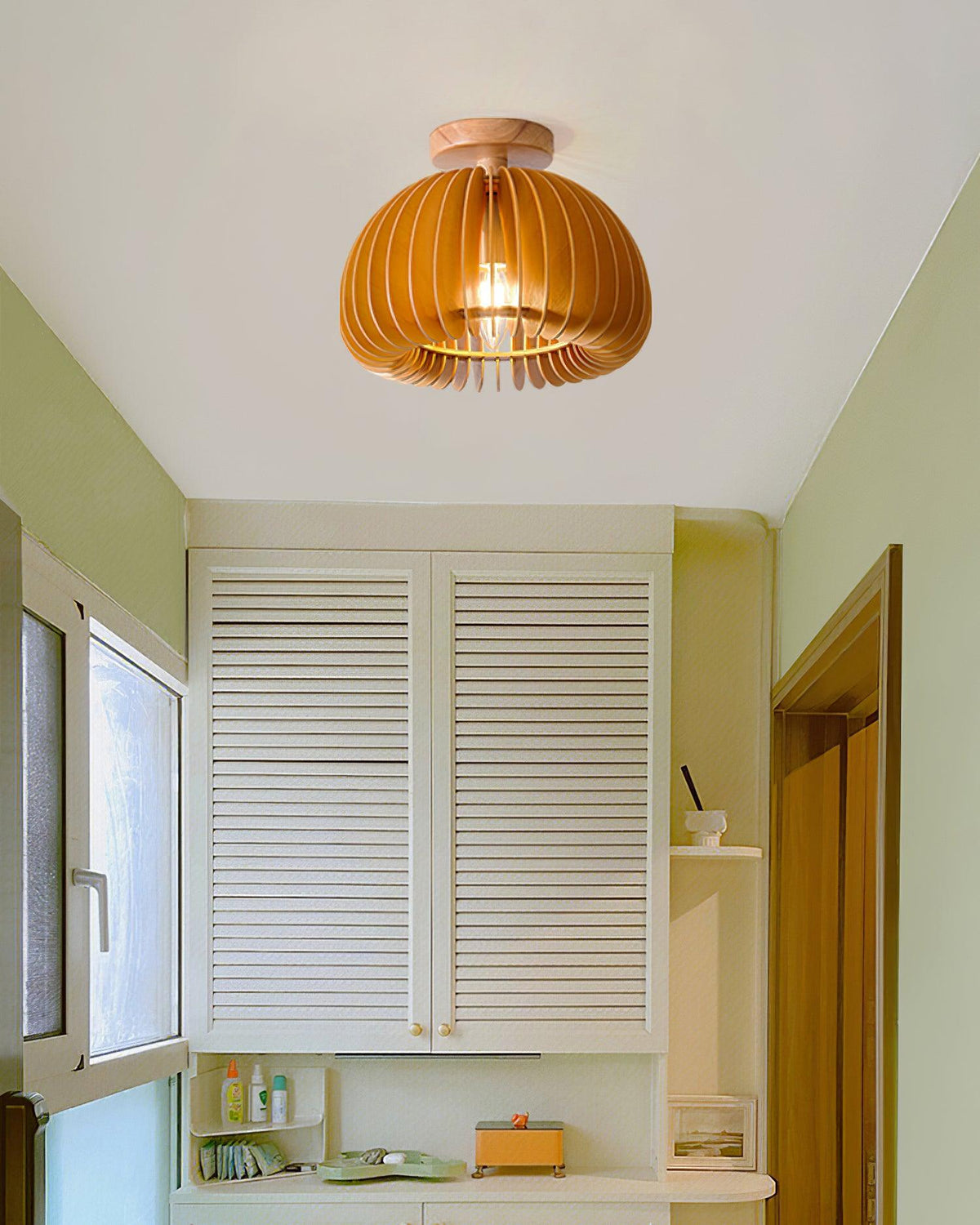 Ceiling Light Pumpkin with Basswood Canopy and Shade Natural-Neutral Decor