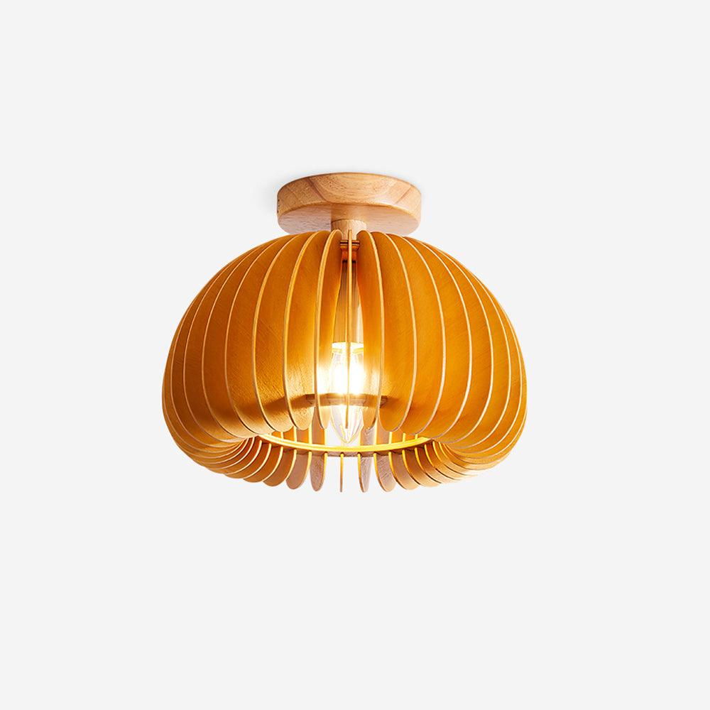 Ceiling Light Pumpkin with Basswood Canopy and Shade Natural-Neutral Decor
