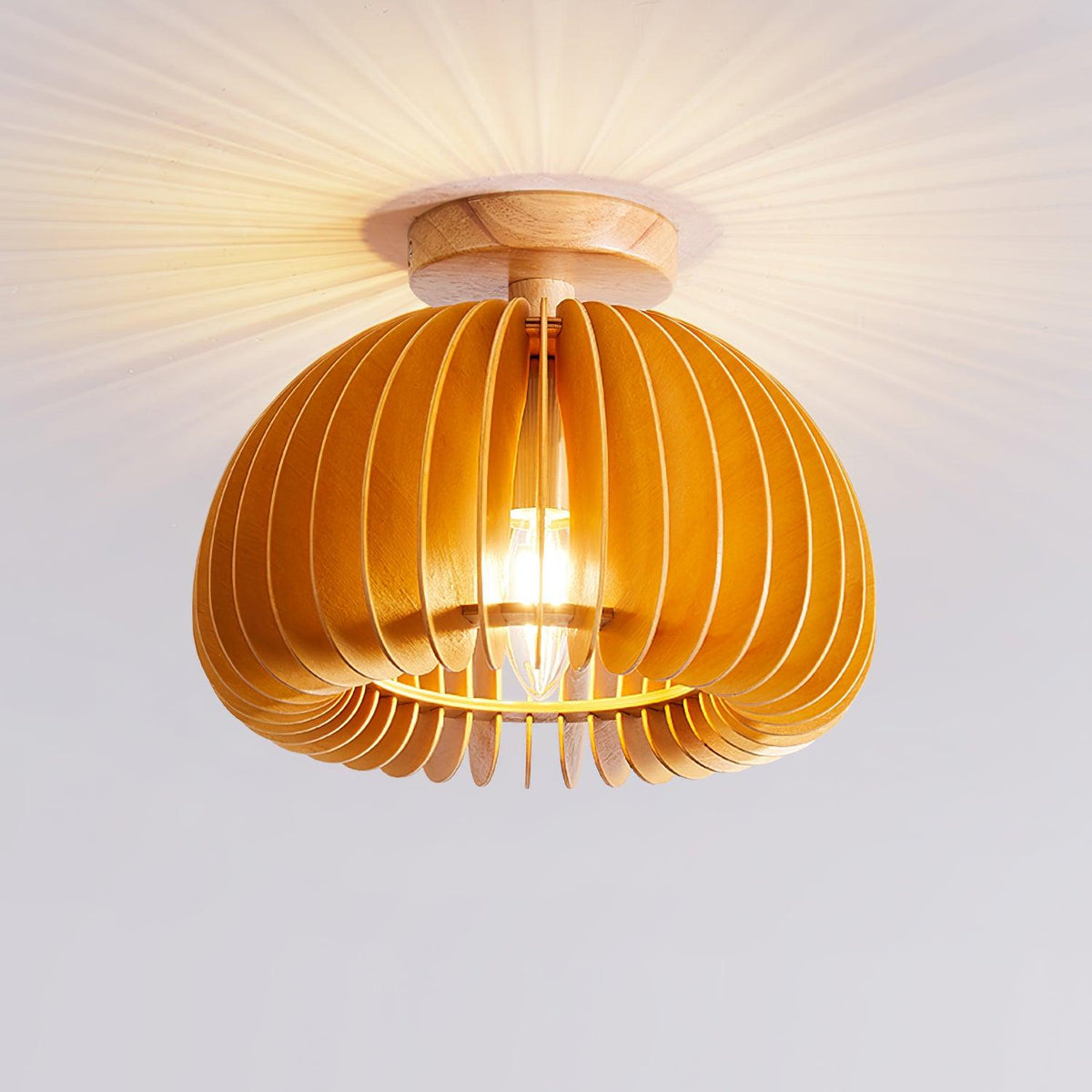 Ceiling Light Pumpkin with Basswood Canopy and Shade Natural-Neutral Decor