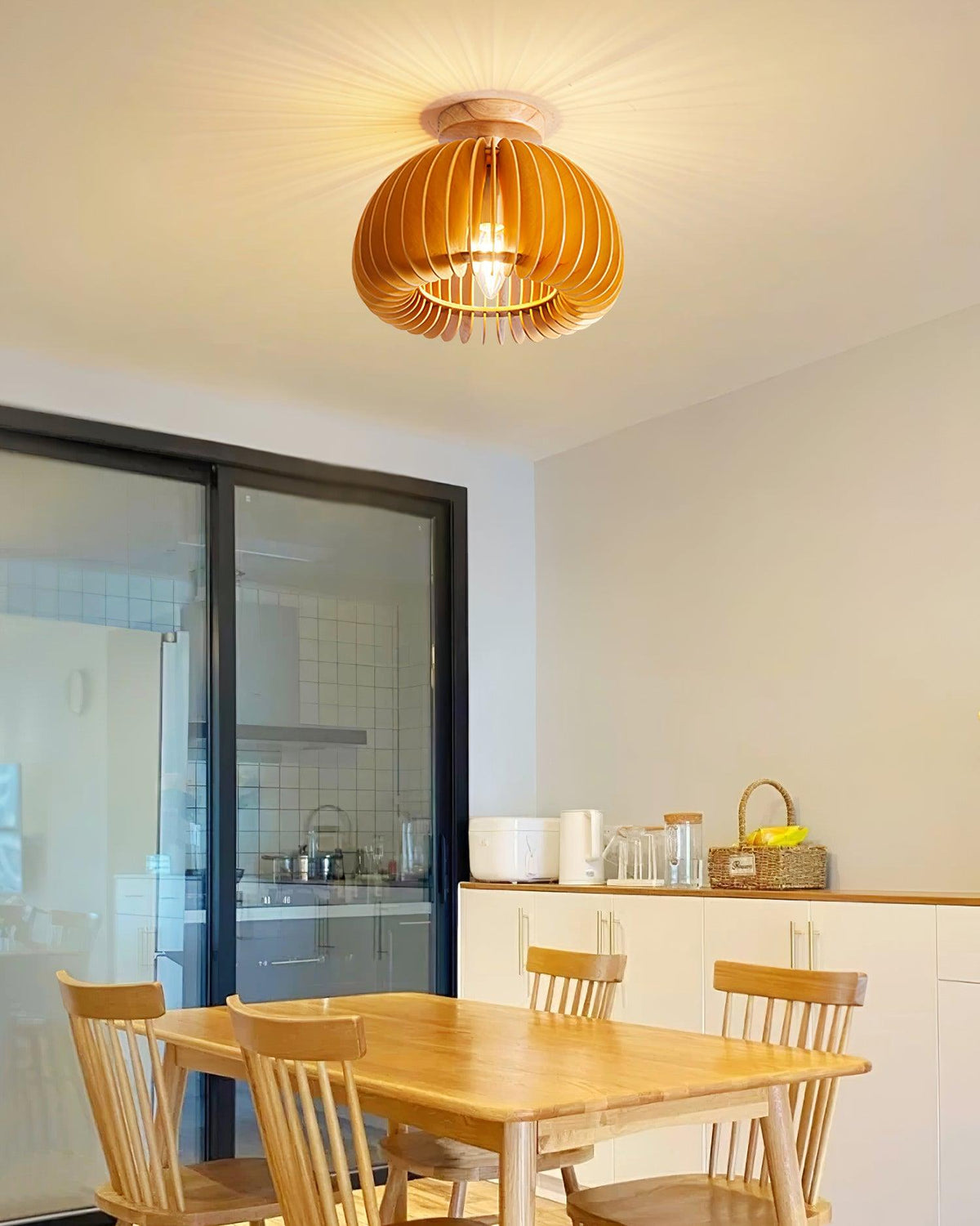 Ceiling Light Pumpkin with Basswood Canopy and Shade Natural-Neutral Decor