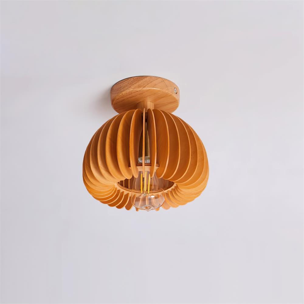 Ceiling Light Pumpkin with Basswood Canopy and Shade Natural-Neutral Decor