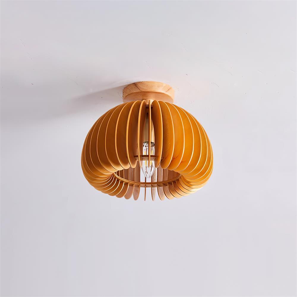 Ceiling Light Pumpkin with Basswood Canopy and Shade Natural-Neutral Decor