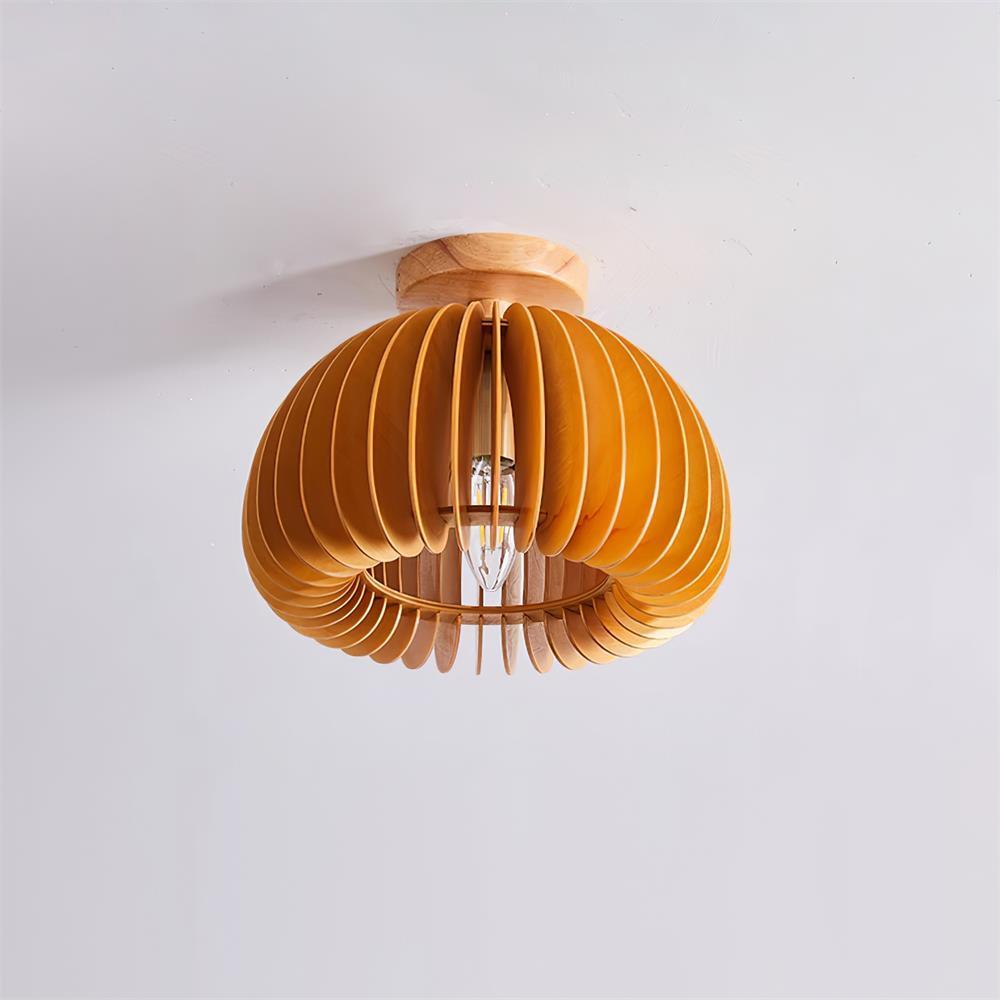 Ceiling Light Pumpkin with Basswood Canopy and Shade Natural-Neutral Decor