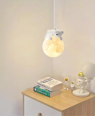 Lustra Suspension Lampe Ours Lune pour Chambre d'Enfant