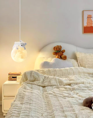 Lustra Suspension Lampe Ours Lune pour Chambre d'Enfant