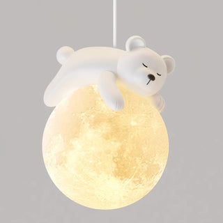 Lustra Suspension Lampe Ours Lune pour Chambre d'Enfant