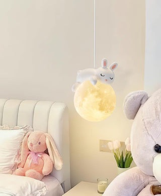 Lustra Suspension Lampe Ours Lune pour Chambre d'Enfant
