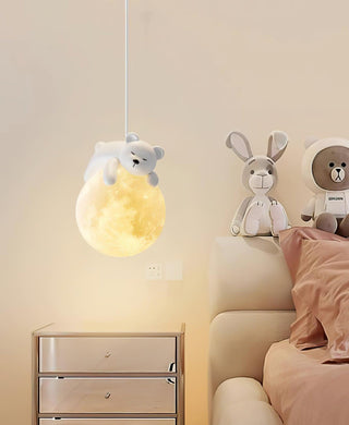 Lustra Suspension Lampe Ours Lune pour Chambre d'Enfant