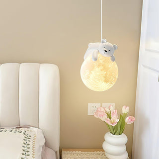 Lustra Suspension Lampe Ours Lune pour Chambre d'Enfant