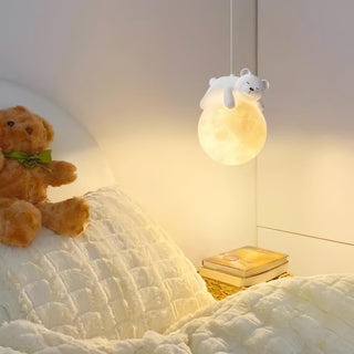 Lustra Suspension Lampe Ours Lune pour Chambre d'Enfant