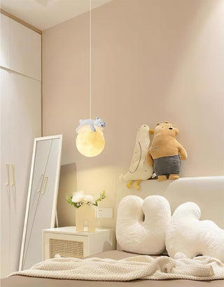 Lustra Suspension Lampe Ours Lune pour Chambre d'Enfant