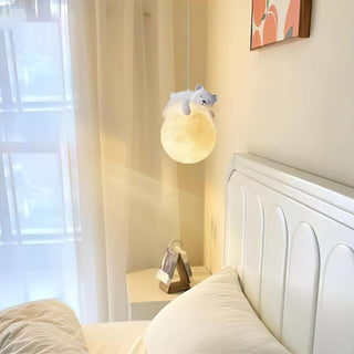 Lustra Suspension Lampe Ours Lune pour Chambre d'Enfant