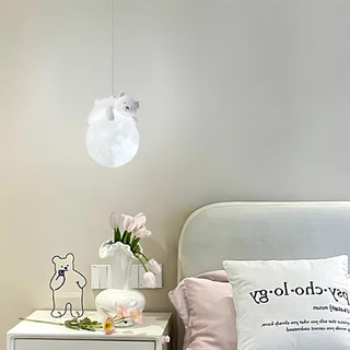 Lustra Suspension Lampe Ours Lune pour Chambre d'Enfant