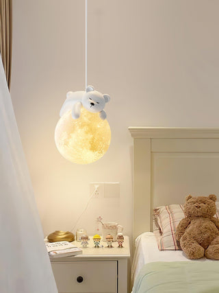 Lustra Suspension Lampe Ours Lune pour Chambre d'Enfant