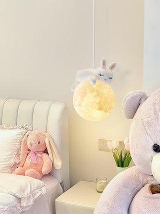 Lustra Suspension Lampe Ours Lune pour Chambre d'Enfant