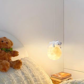 Lustra Suspension Lampe Ours Lune pour Chambre d'Enfant