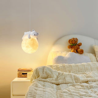 Lustra Suspension Lampe Ours Lune pour Chambre d'Enfant