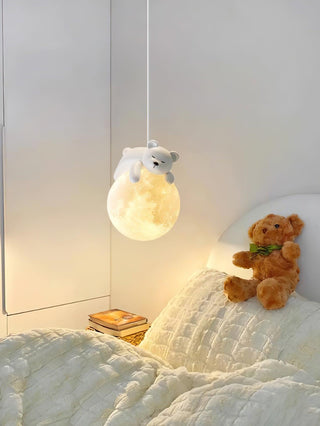 Lustra Suspension Lampe Ours Lune pour Chambre d'Enfant