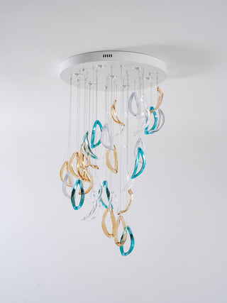 Aqua Ripple Glass Art Customize Chandelier-Neutral Decor