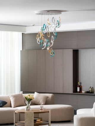 Aqua Ripple Glass Art Customize Chandelier-Neutral Decor