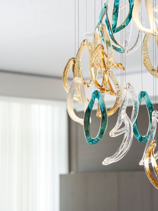 Aqua Ripple Glass Art Customize Chandelier-Neutral Decor