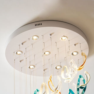Aqua Ripple Glass Art Customize Chandelier-Neutral Decor