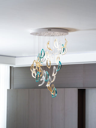 Aqua Ripple Glass Art Customize Chandelier-Neutral Decor