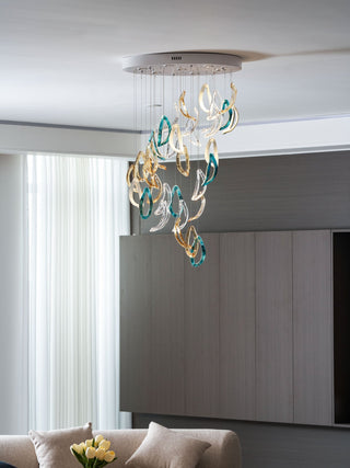Aqua Ripple Glass Art Customize Chandelier-Neutral Decor