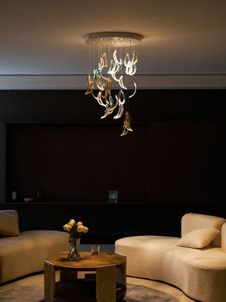 Aqua Ripple Glass Art Customize Chandelier-Neutral Decor