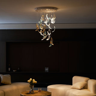 Aqua Ripple Glass Art Customize Chandelier-Neutral Decor